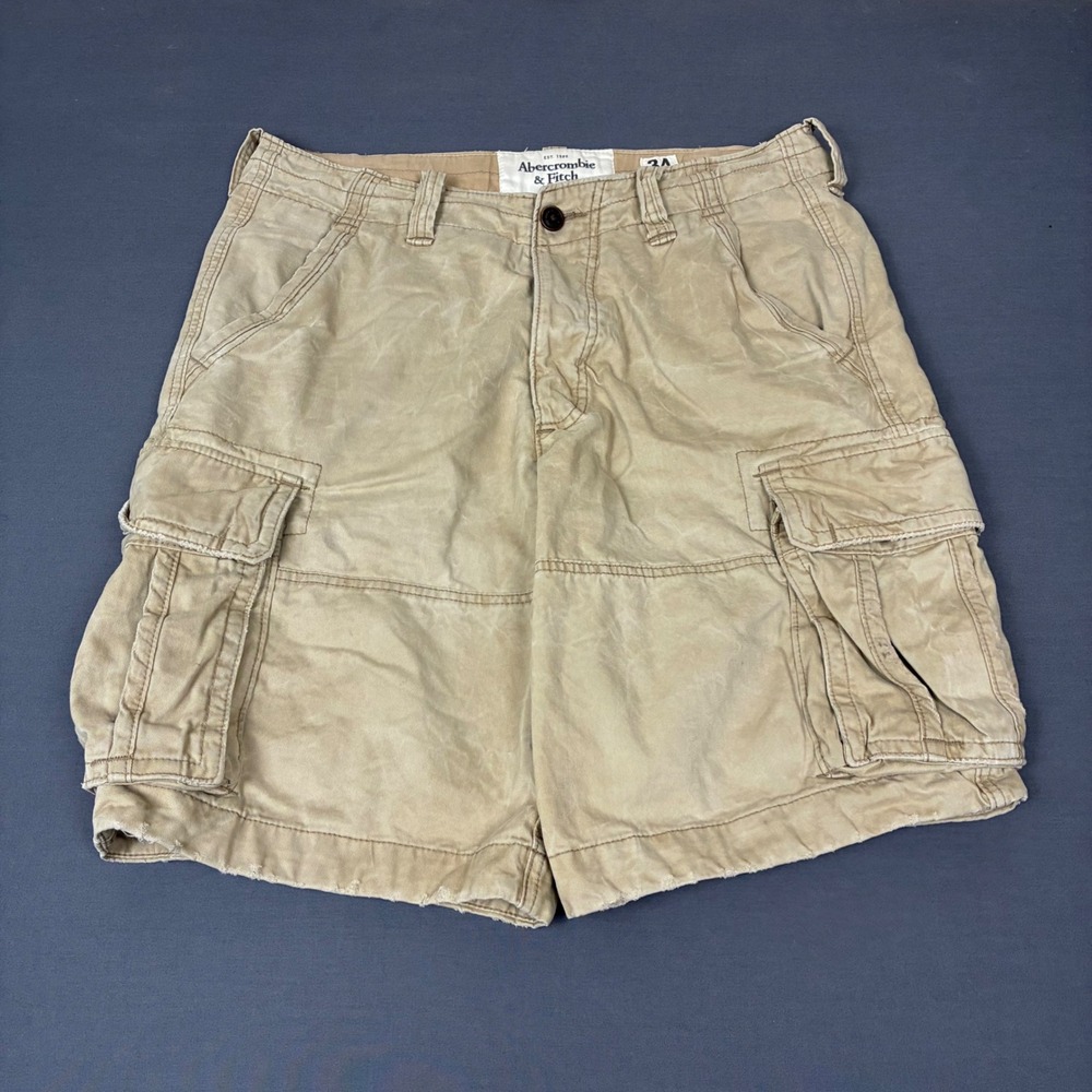 Y2K Abercrombie & Fitch Tan Khaki Cargo Utility Shorts Men's Size 34